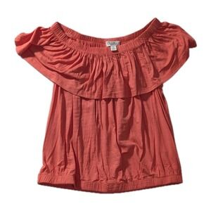 Studio Petite JPR Petite S Coral Off Shoulder Ruffle Rayon Spandex Summer Top